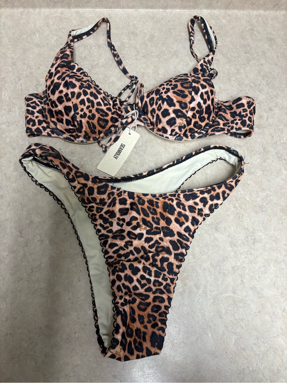 NWT sea Molly size small Leopard Print Push-Up Bikini Set - Brown/Black